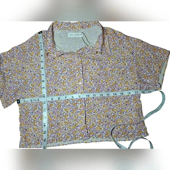 Zara Short Sleeve Crop Button Down Floral Top Purple White Size 13-14 years - Picture 7 of 12